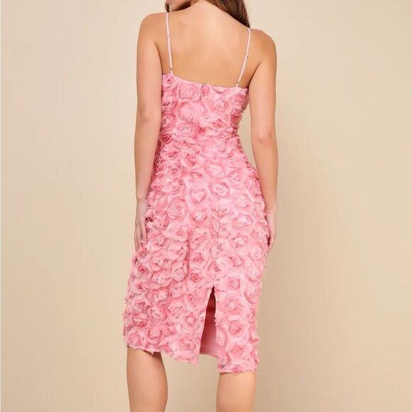Lulus Flowering Favorite Pink 3D Floral Applique Bodycon Midi Dress Size Small - Picture 11 of 16